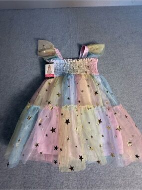 NWT Zunie Pastel Star Tulle Dress - Pink Blue Yellow Size 3T